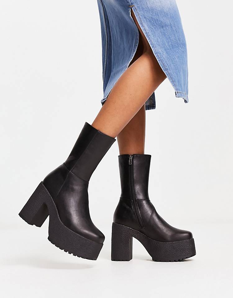 Lamoda platform chunky ankle boots in black pu